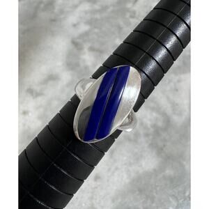 Vintage Sterling Silver Signed Lapis Lazuli Inlay Ring Size 8.5